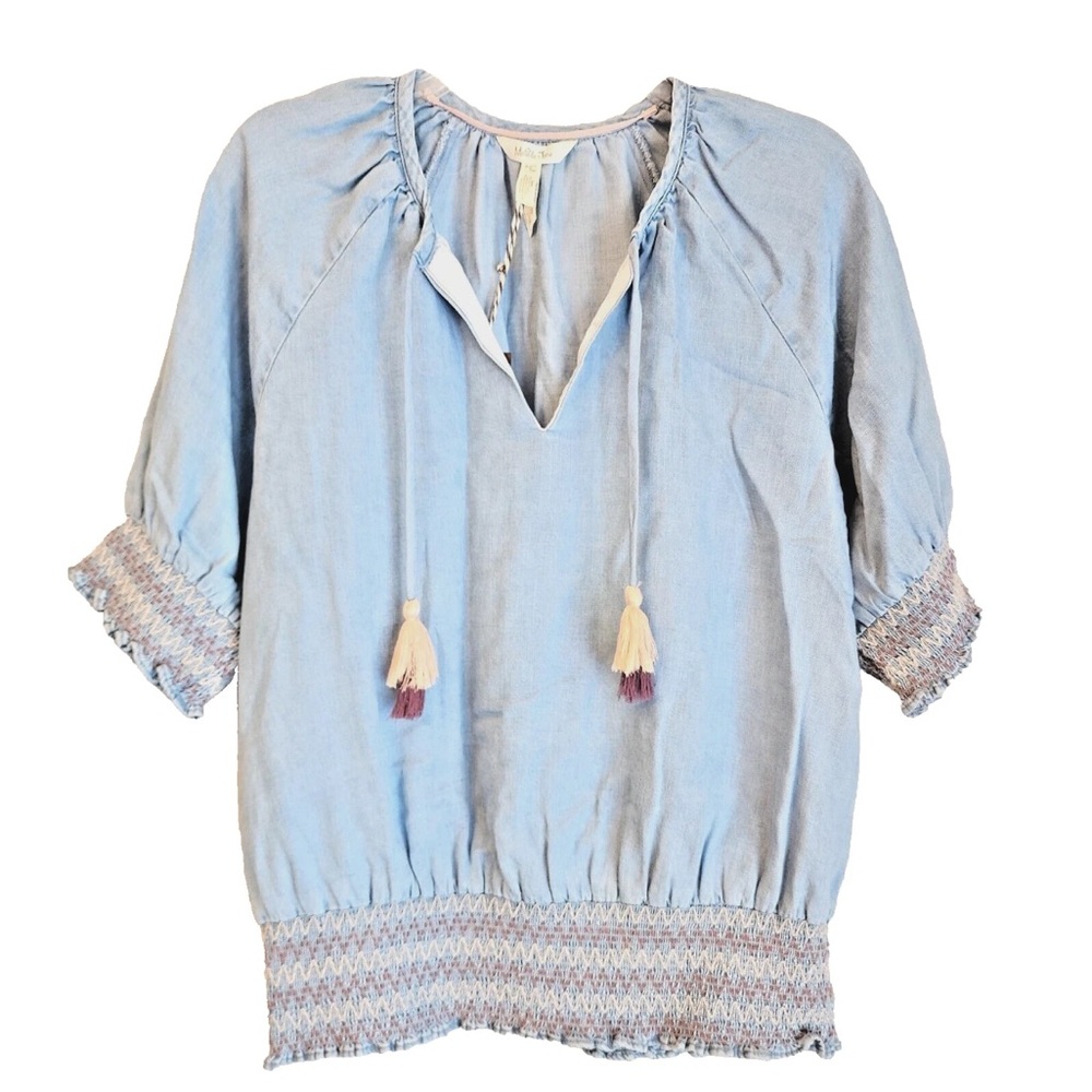 Matilda Jane Blue Blouse with Tassel Accents Size Medium‎ NWT 📦